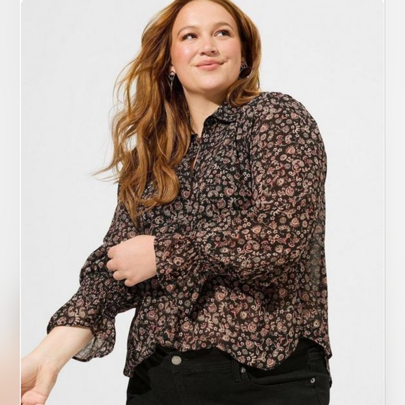 Festi Tissue Weight Chiffon Button Front Puff Sleeve SZ 1X - Picture 4 of 11